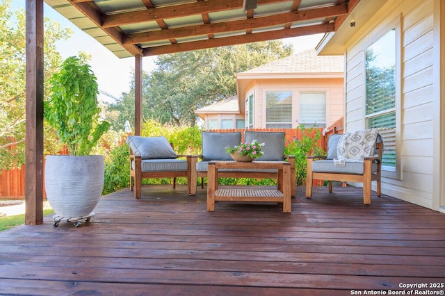 wooden deck featuring outdoor lounge area