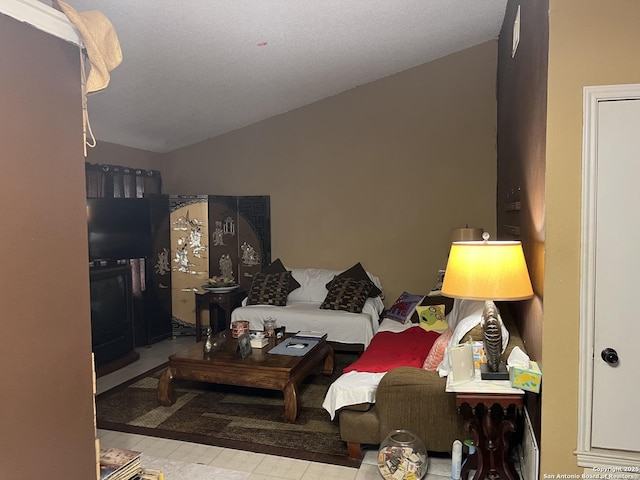 living room with lofted ceiling