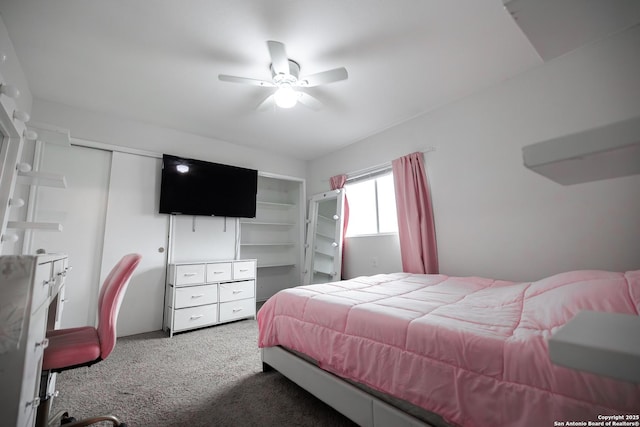 bedroom with carpet flooring and ceiling fan