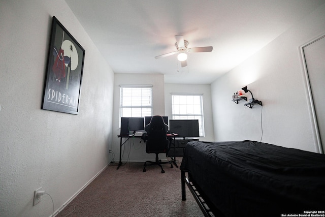 bedroom with carpet floors and ceiling fan