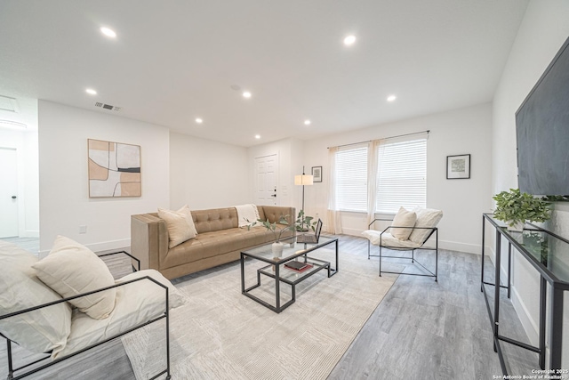 living room featuring light wood-type flooring