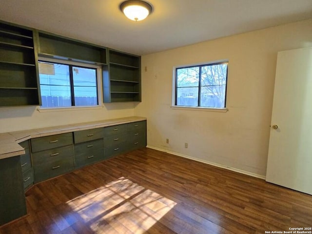 interior space with dark wood-type flooring