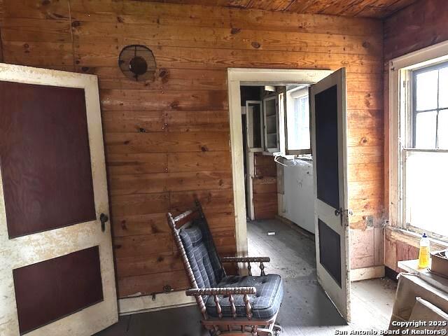 miscellaneous room featuring wood walls and a healthy amount of sunlight