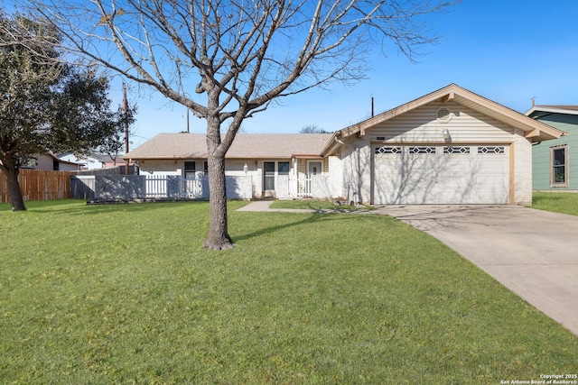 single story home with a front lawn and a garage