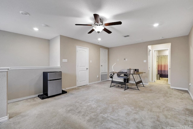 interior space featuring ceiling fan