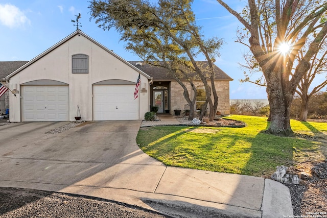 view of front facade with a front lawn and a garage