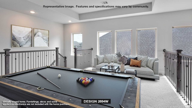 game room with carpet flooring and pool table