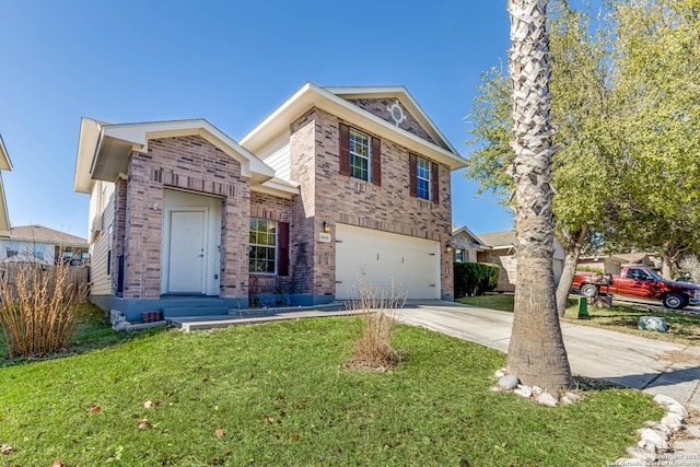 view of front of property with a front yard and a garage