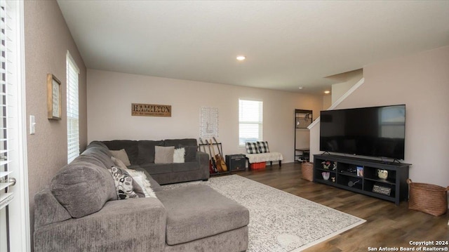 living room featuring dark hardwood / wood-style floors