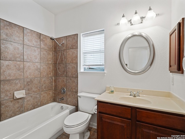 full bathroom featuring shower / washtub combination, vanity, and toilet