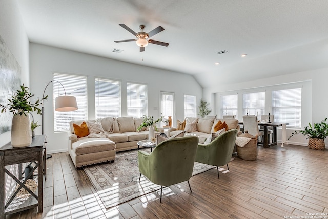 living room featuring ceiling fan