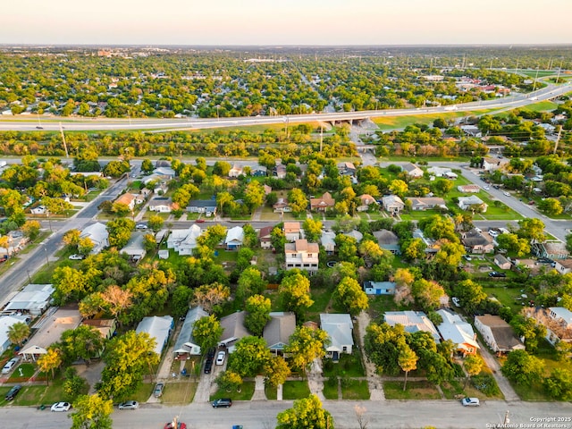 view of aerial view at dusk