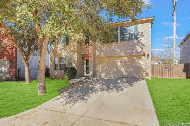 view of front of home featuring a front lawn and a garage