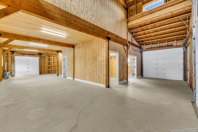 garage with wooden walls