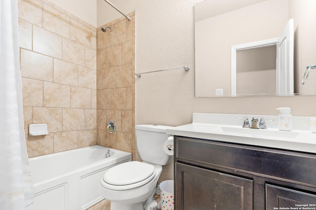 full bathroom with vanity, toilet, and shower / tub combo with curtain