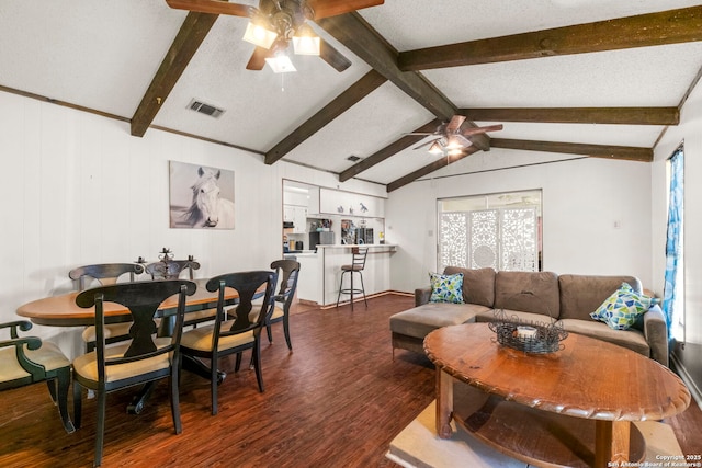 111 Austin Dr S, Boerne, TX 78006 - living area with dark wood-style flooring, visible vents, ceiling fan, and plenty of natural light