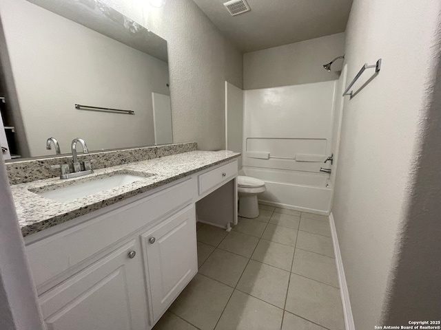 full bathroom featuring tile patterned flooring, vanity, toilet, and shower / bath combination