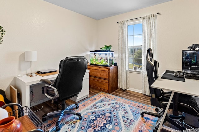 office area with hardwood / wood-style flooring