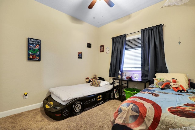 bedroom with carpet and ceiling fan