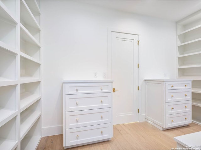 walk in closet featuring light hardwood / wood-style flooring