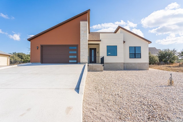 contemporary home featuring a garage