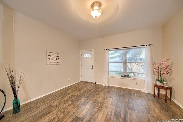 foyer with dark hardwood / wood-style floors