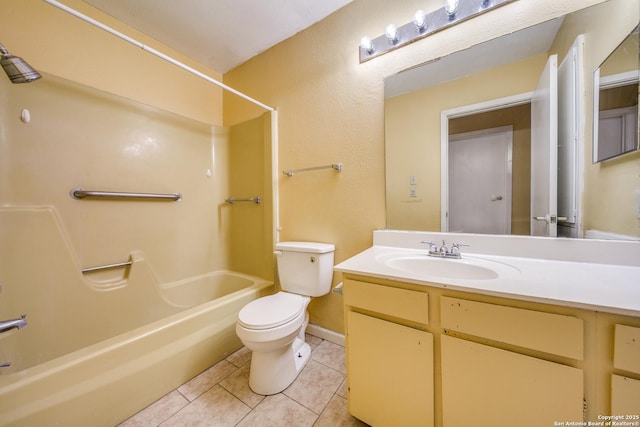 full bathroom featuring toilet, vanity, bathing tub / shower combination, and tile patterned floors