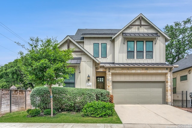 modern farmhouse with a garage