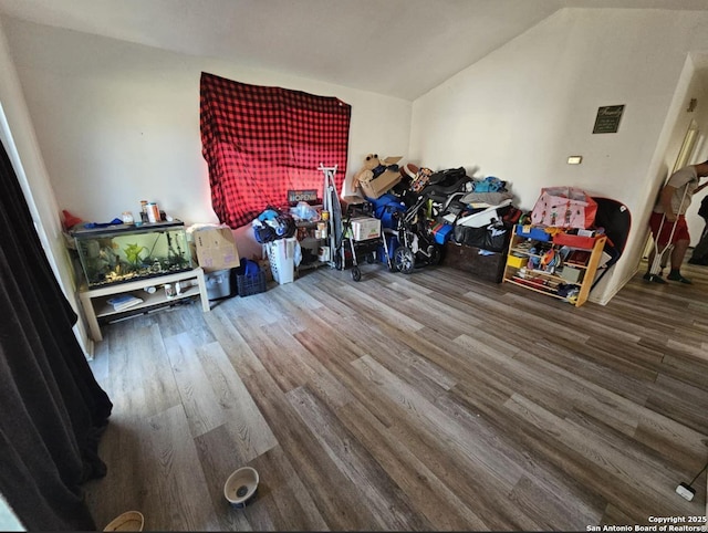 interior space with wood-type flooring and lofted ceiling