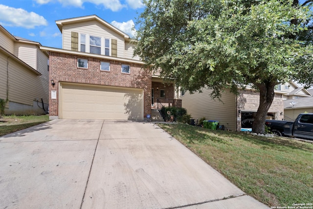 view of front of house featuring a front yard and a garage