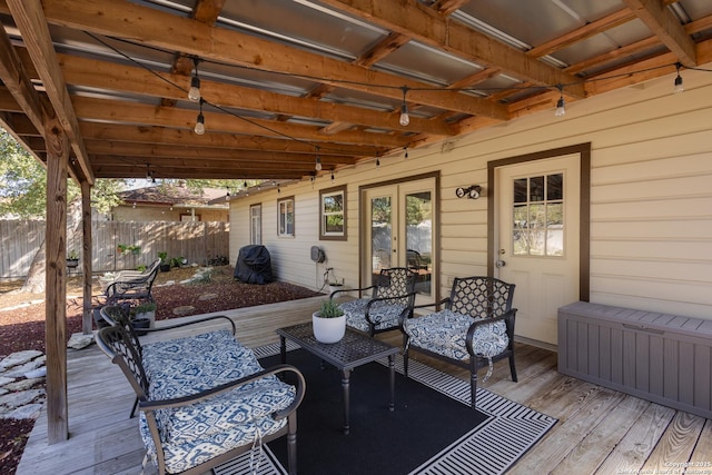 wooden deck with french doors