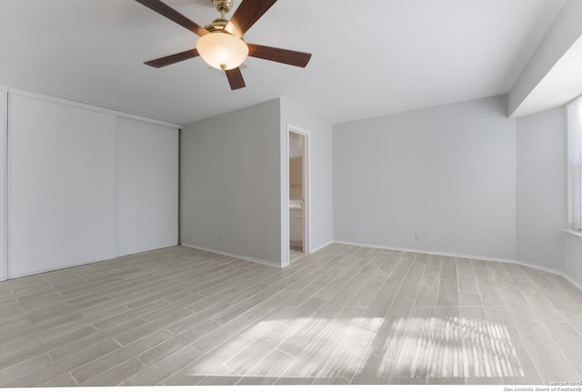 interior space featuring ceiling fan and light hardwood / wood-style flooring