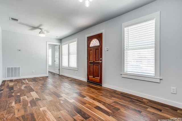 entryway featuring hardwood / wood-style floors and ceiling fan