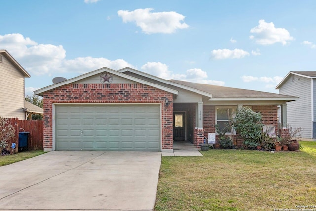 view of front facade with a front yard and a garage