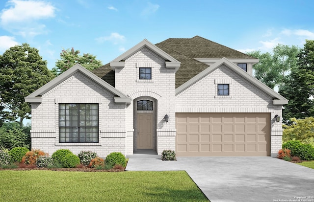 view of front of house featuring a front yard and a garage