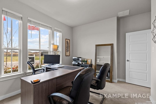 view of carpeted home office