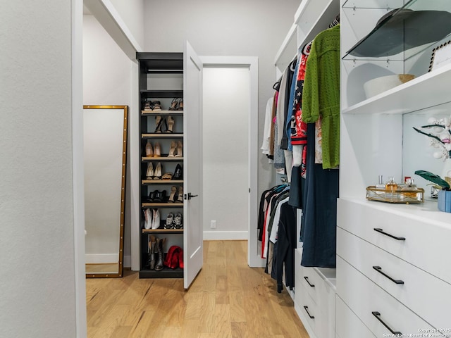 spacious closet with light hardwood / wood-style floors