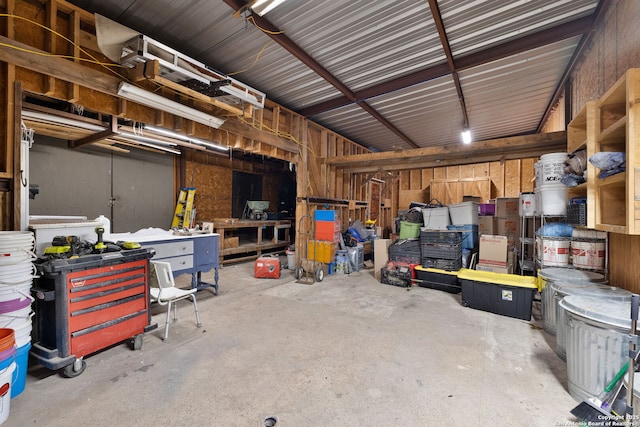 garage featuring a workshop area