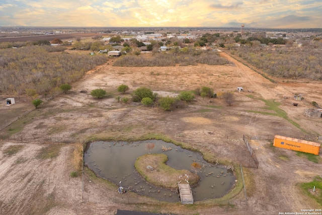 view of aerial view at dusk