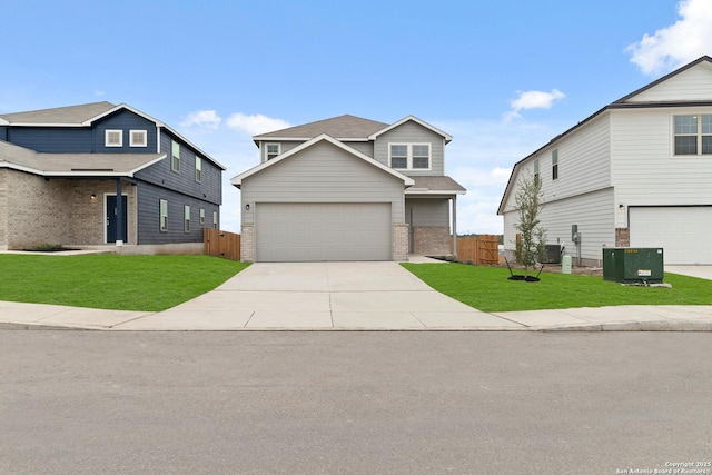 view of front property with cooling unit and a front lawn