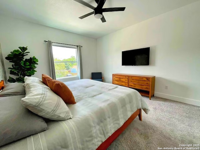 bedroom featuring carpet flooring and ceiling fan