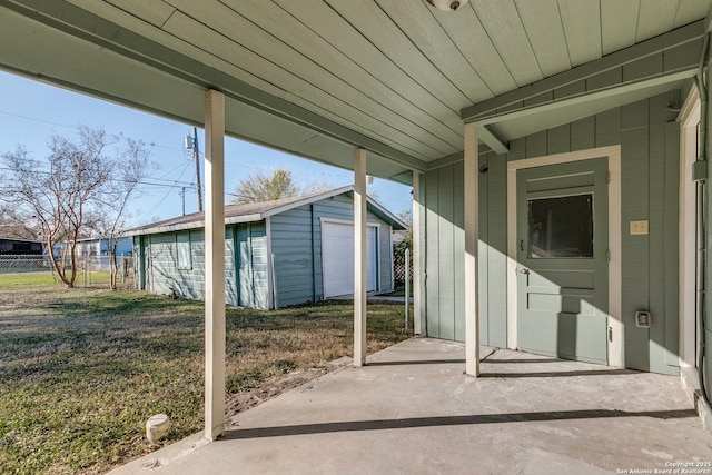 view of patio featuring an outdoor structure