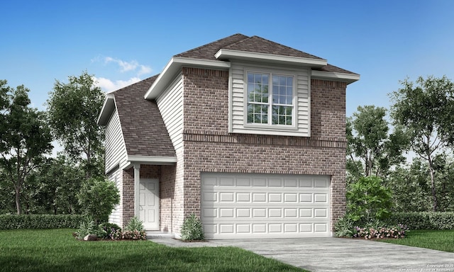 front of property featuring a front yard and a garage