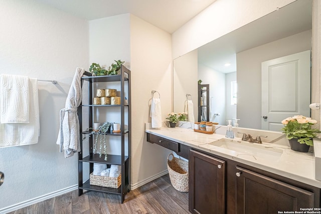 bathroom with vanity and wood-type flooring