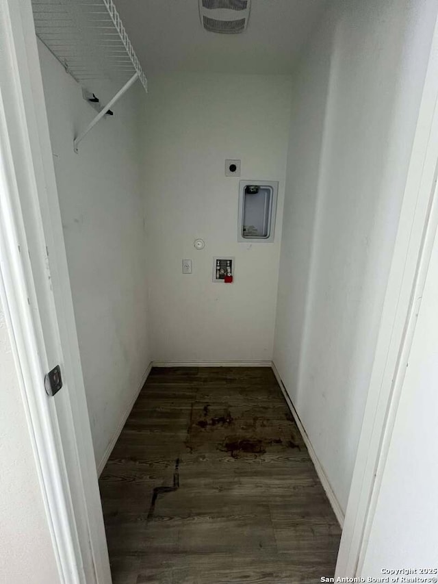 laundry room with washer hookup, dark hardwood / wood-style floors, and hookup for an electric dryer