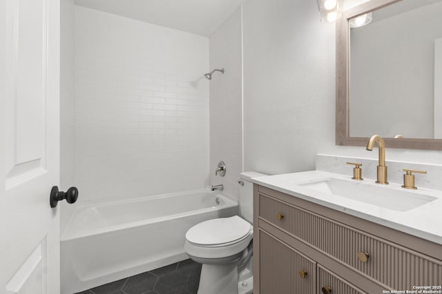 full bathroom with tile patterned flooring, vanity, toilet, and shower / washtub combination