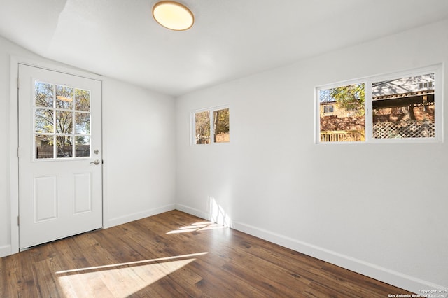 interior space featuring wood-type flooring and vaulted ceiling