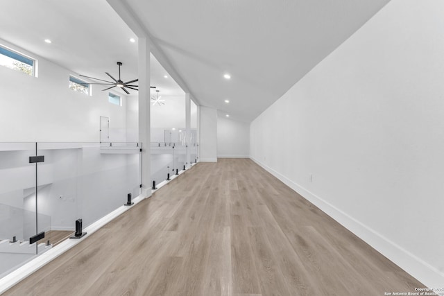 interior space featuring ceiling fan and light wood-type flooring