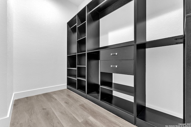 walk in closet with wood-type flooring