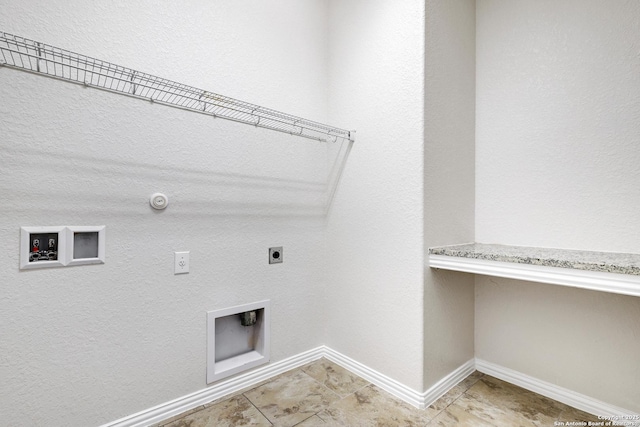 laundry area with hookup for an electric dryer, hookup for a washing machine, light tile patterned floors, and hookup for a gas dryer